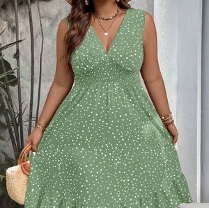 Frenchy Plus Polka Dot Print Ruffle Hem Dress